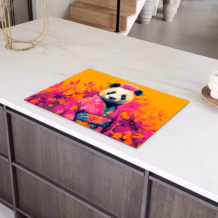 Kimono - Roze - Panda - Bloemenkroon Inductie beschermer vinyl 3mm klein -sfeer8