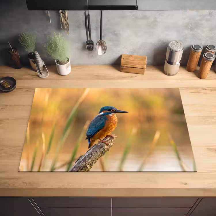 IJsvogel - Tak - Water - Kleurrijk - Levendig Inductie beschermer vinyl 3mm klein -sfeer5