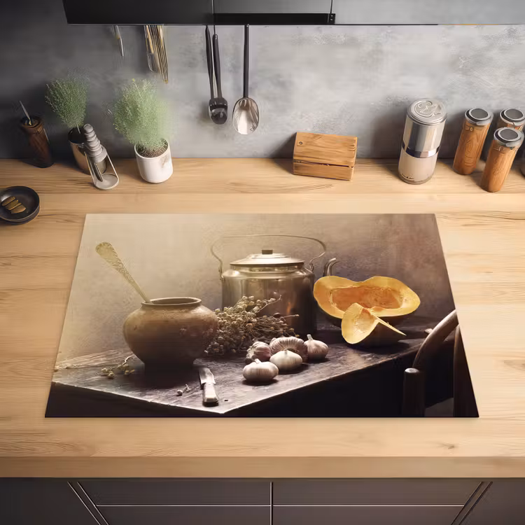 Keukenstilleven met Pompoen Inductie beschermer vinyl 3mm klein -sfeer5