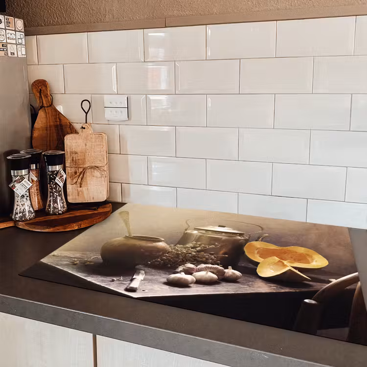 Keukenstilleven met Pompoen Inductie beschermer vinyl 3mm klein -sfeer3