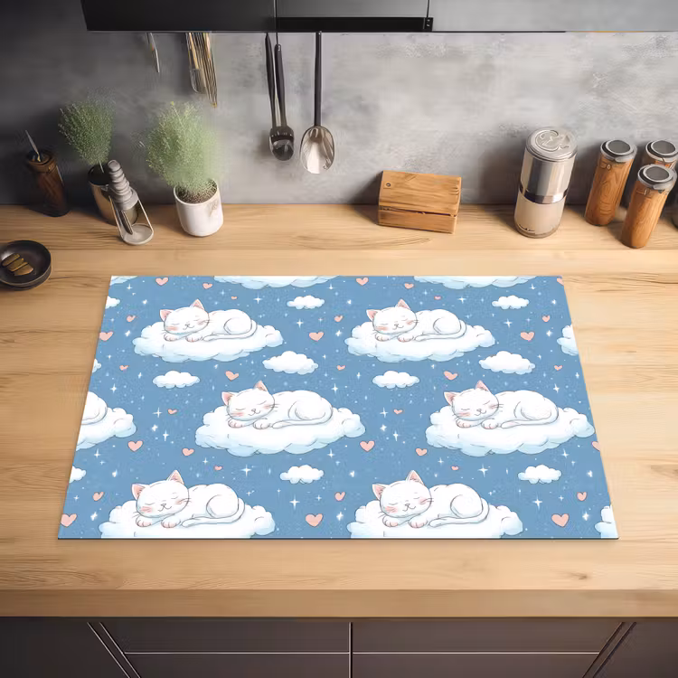 Kitten - Wolken - Blauw Inductie beschermer vinyl 3mm klein 276 -sfeer5