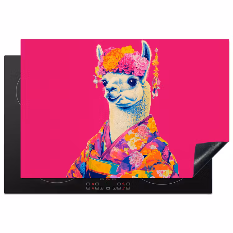 Lama - Kimono - Bloemenkrans - Felroze Inductie beschermer vinyl 3mm klein -3d