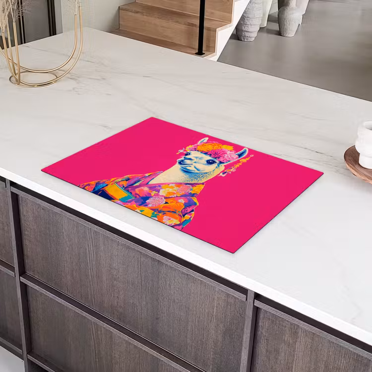 Lama - Kimono - Bloemenkrans - Felroze Inductie beschermer vinyl 3mm klein -sfeer8