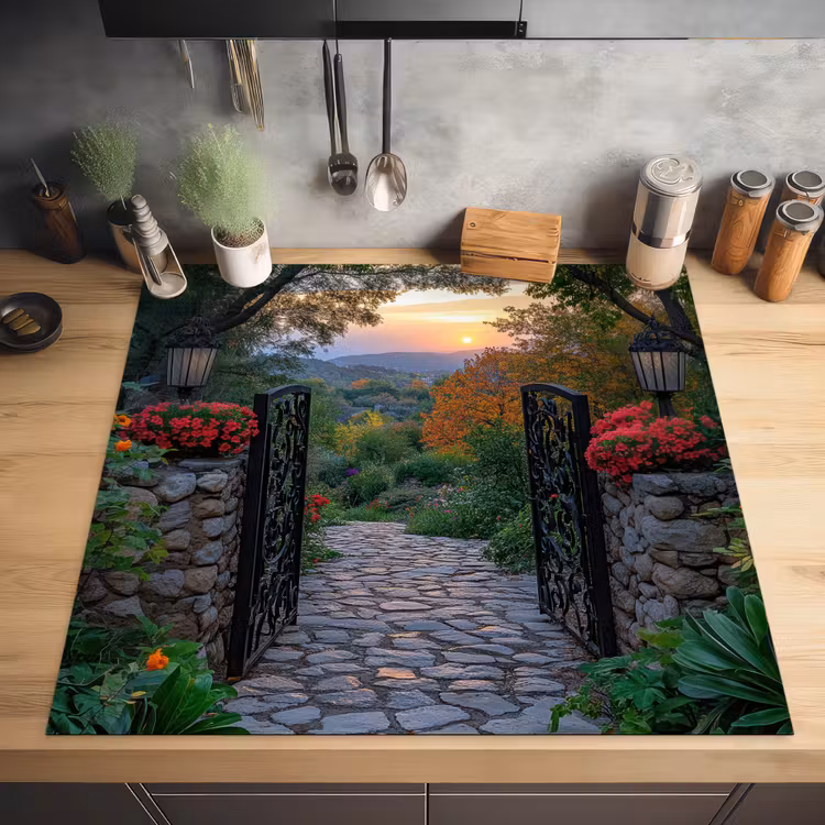 Landschap - Hek - Pad - Zonsondergang - Natuur Inductie beschermer vinyl 3mm middel -sfeer5