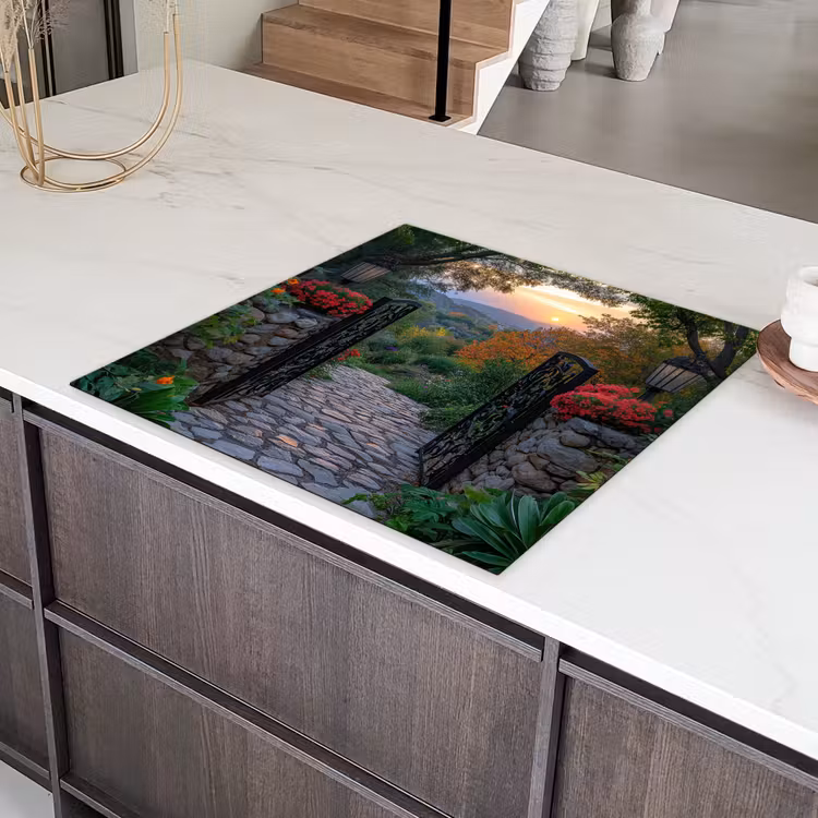 Landschap - Hek - Pad - Zonsondergang - Natuur Inductie beschermer vinyl 3mm middel -sfeer8