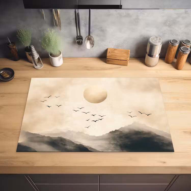 Landschap - Japandi - vogel Inductie beschermer vinyl 3mm klein -sfeer5