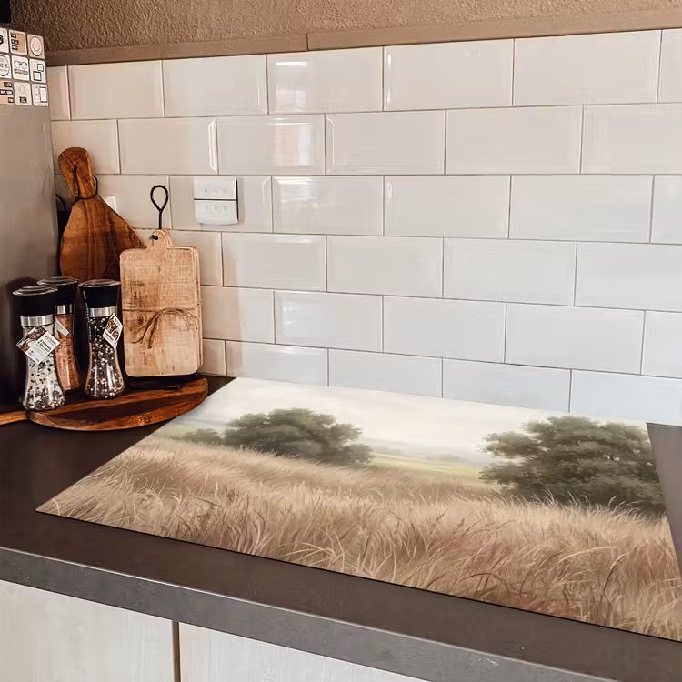 Landschap - Minimalistisch - Beige Inductie beschermer vinyl 3mm klein -sfeer3
