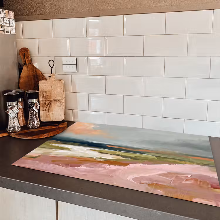 Landschap - Rivier - Abstract - Roze - Groen Inductie beschermer vinyl 3mm klein -sfeer3