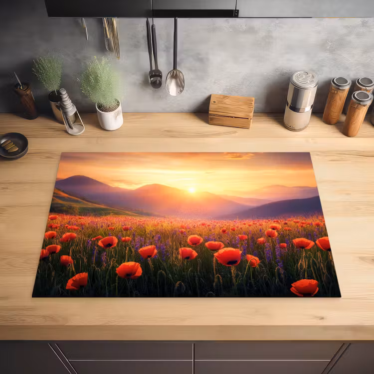 Landschap - Zonsondergang - Bloemenveld Inductie beschermer vinyl 3mm klein -sfeer5