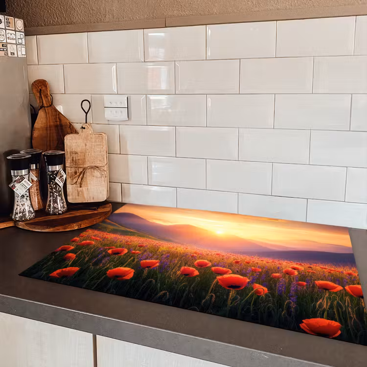 Landschap - Zonsondergang - Bloemenveld Inductie beschermer vinyl 3mm klein -sfeer3