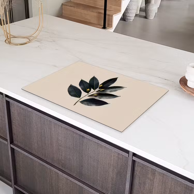 Laurierbladeren - Bloemknoppen - subtiel Inductie beschermer vinyl 3mm klein -sfeer8