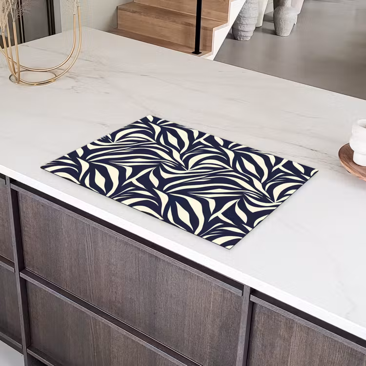 Bladvormen - Blauw - Patroon - Wit Inductie beschermer vinyl 3mm klein 276 -sfeer8