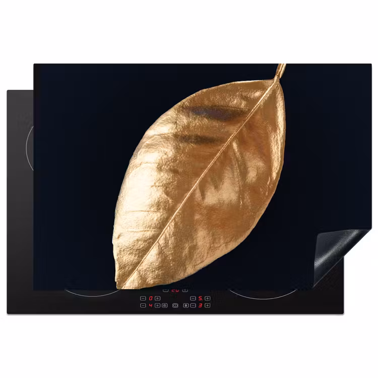Bladeren - Black en gold - Luxe - Natuur - Planten Inductie beschermer vinyl 3mm klein -3d