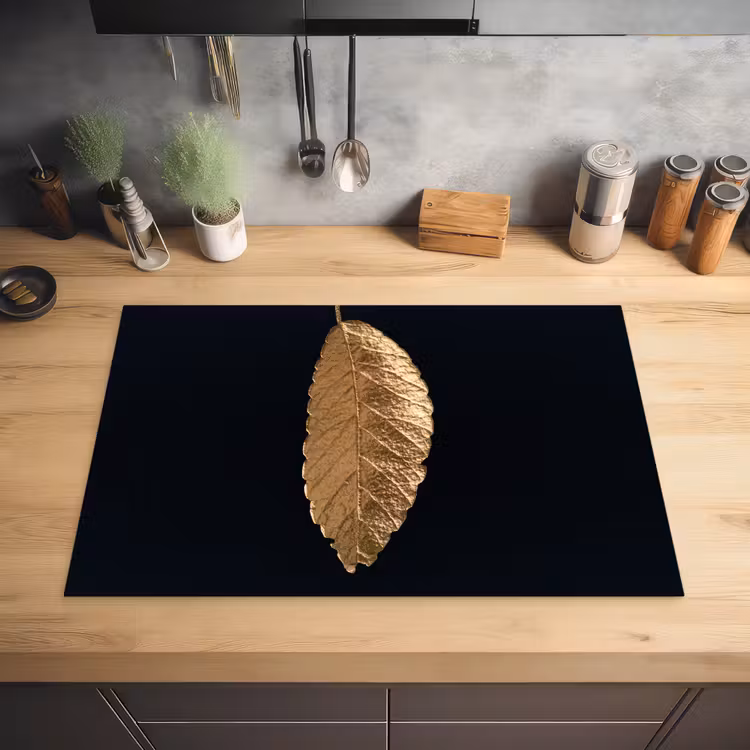 Bladeren - Zwart - Goud - Luxe - Natuur Inductie beschermer vinyl 3mm klein -sfeer5