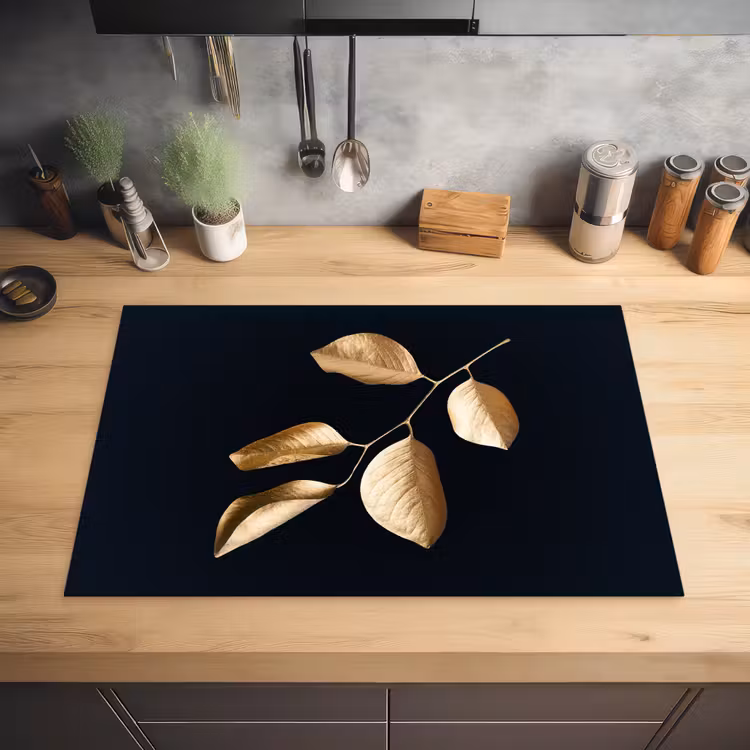 Bladeren - Tak - Goud - Luxe Inductie beschermer vinyl 3mm klein -sfeer5