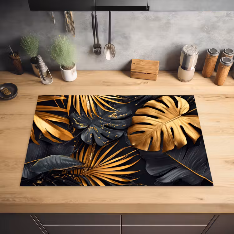 Bladeren - Goud - Zwart - Natuur Inductie beschermer vinyl 3mm klein -sfeer5