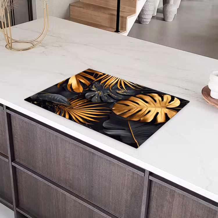 Bladeren - Goud - Zwart - Natuur Inductie beschermer vinyl 3mm klein -sfeer8