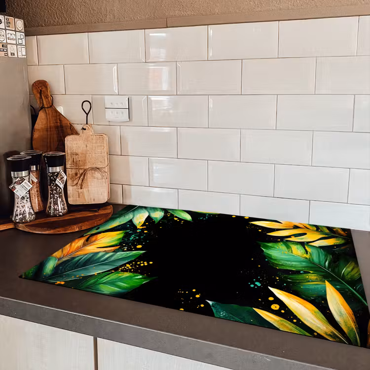 Bladeren - Groen - Geel - Verf - Jungle Inductie beschermer vinyl 3mm klein -sfeer3