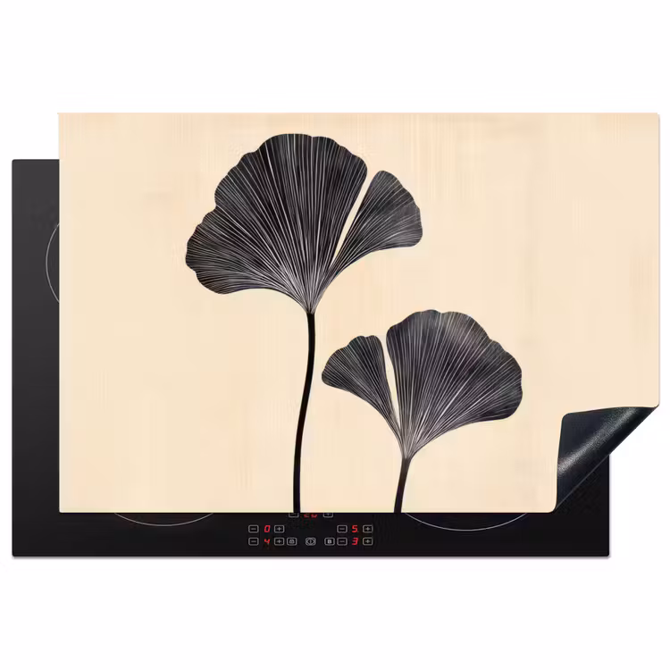 Bladeren - Minimalistisch - Zwart Inductie beschermer vinyl 3mm klein -3d