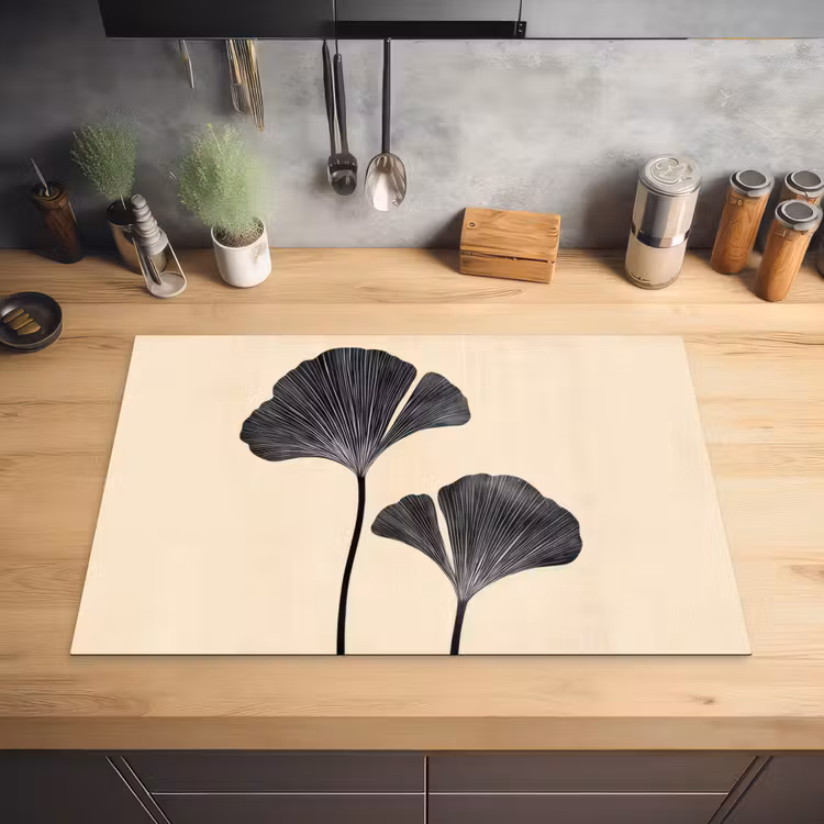 Bladeren - Minimalistisch - Zwart Inductie beschermer vinyl 3mm klein -sfeer5