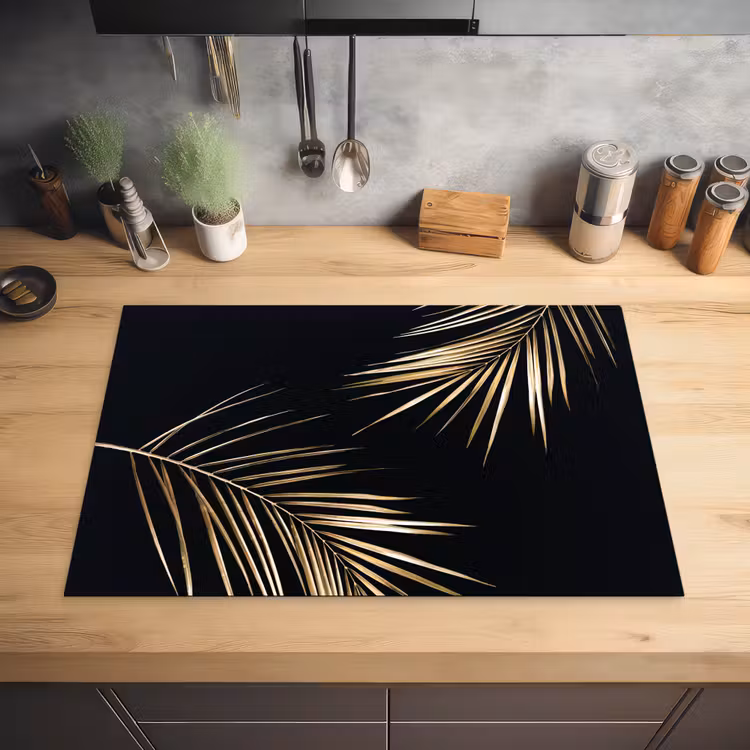 Bladeren - Planten - Goud - Zwart - Luxe Inductie beschermer vinyl 3mm klein -sfeer5