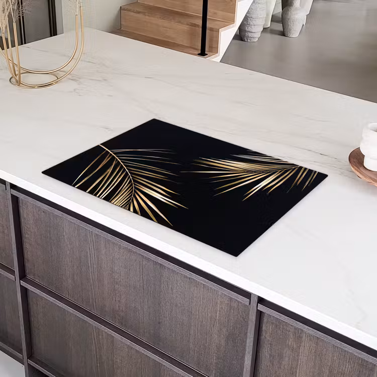 Bladeren - Planten - Goud - Zwart - Luxe Inductie beschermer vinyl 3mm klein -sfeer8