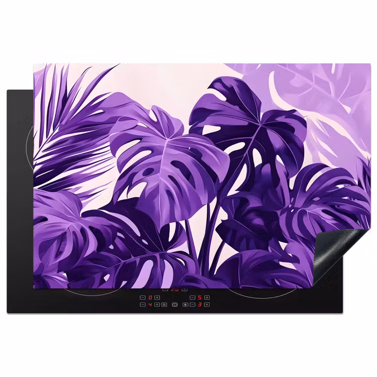 Bladeren - Paars - Tropisch - Abstract Inductie beschermer vinyl 3mm klein -3d