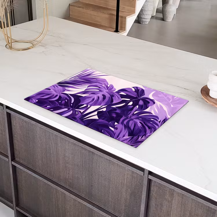 Bladeren - Paars - Tropisch - Abstract Inductie beschermer vinyl 3mm klein -sfeer8