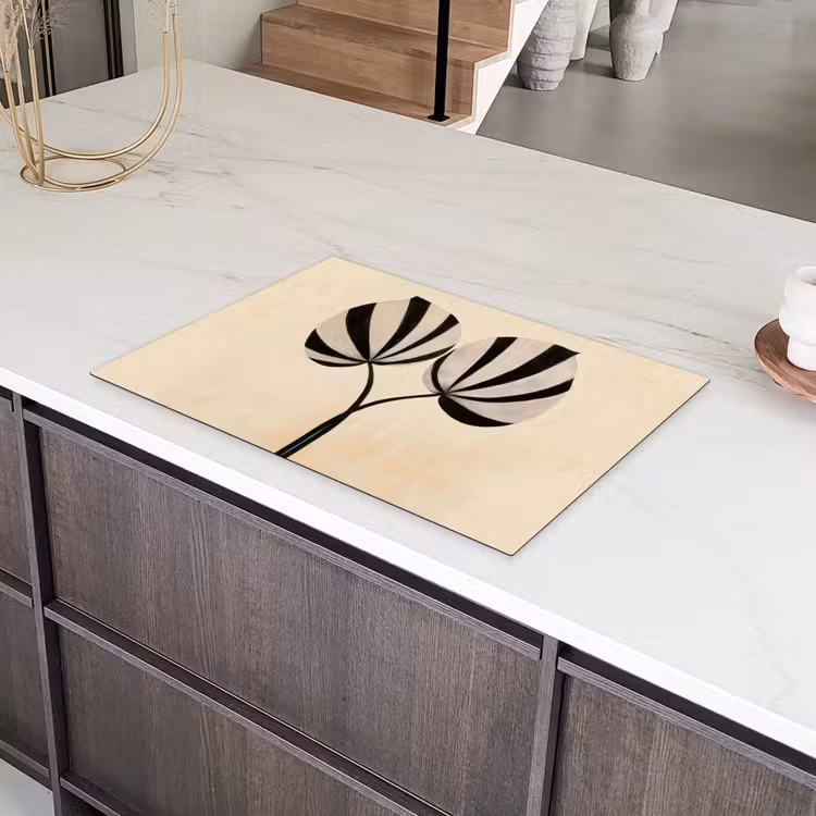 Bladeren - Gestreept - Stengel - Beige Inductie beschermer vinyl 3mm klein -sfeer8