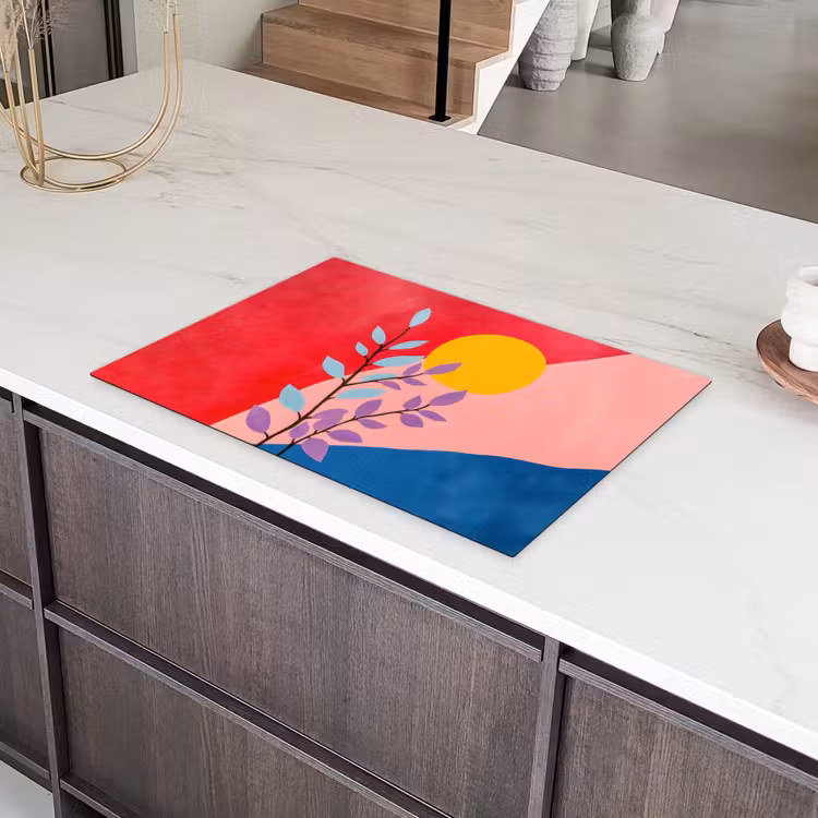 Bladeren - Zon - Abstracte vormen Inductie beschermer vinyl 3mm klein -sfeer8