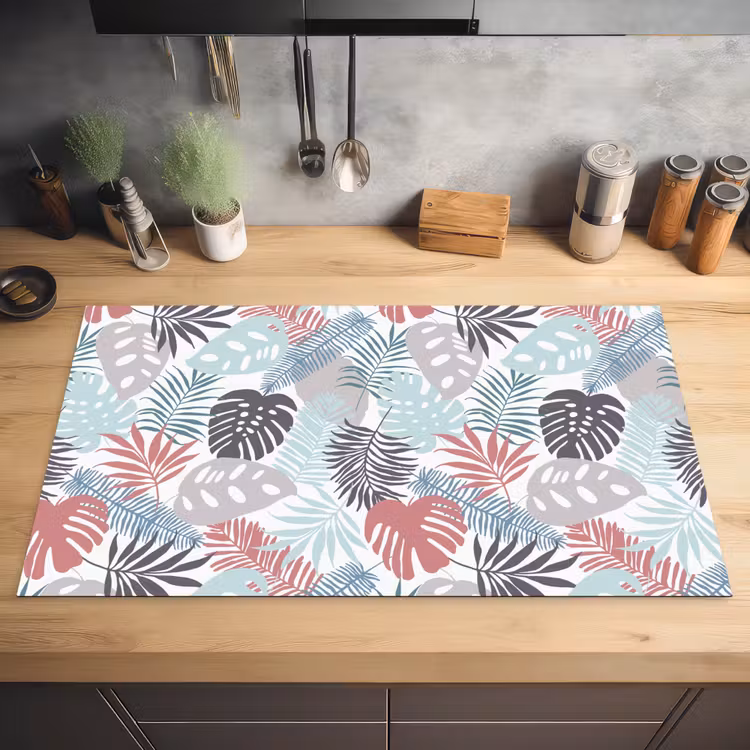 Bladeren - Tropical - Pastel - Jungle Inductie beschermer vinyl 3mm middel -sfeer5