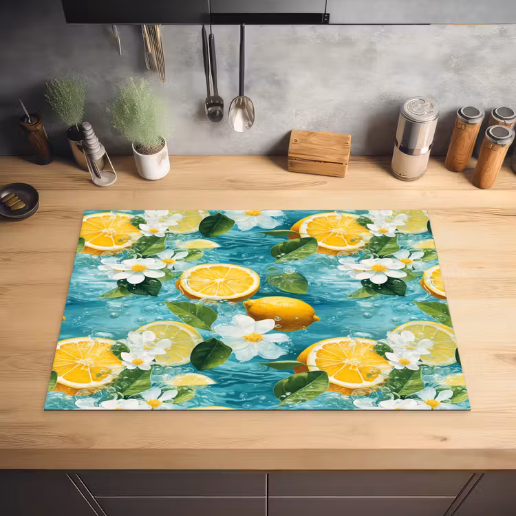Citroen - Bloemen - Bruisend - Water Inductie beschermer vinyl 3mm klein 276 -sfeer5