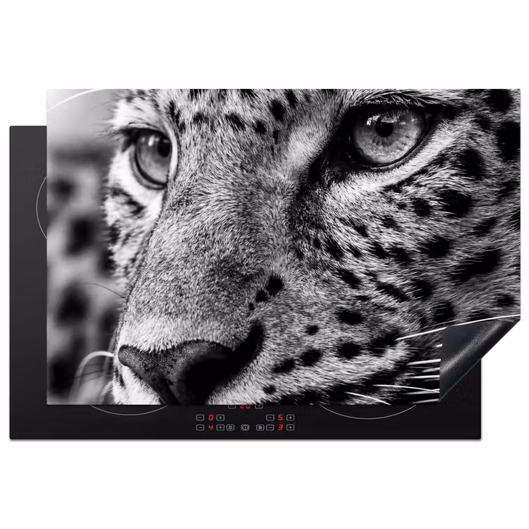 Luipaard - Zwart - Wit - Oog Inductie beschermer vinyl 3mm klein -3d