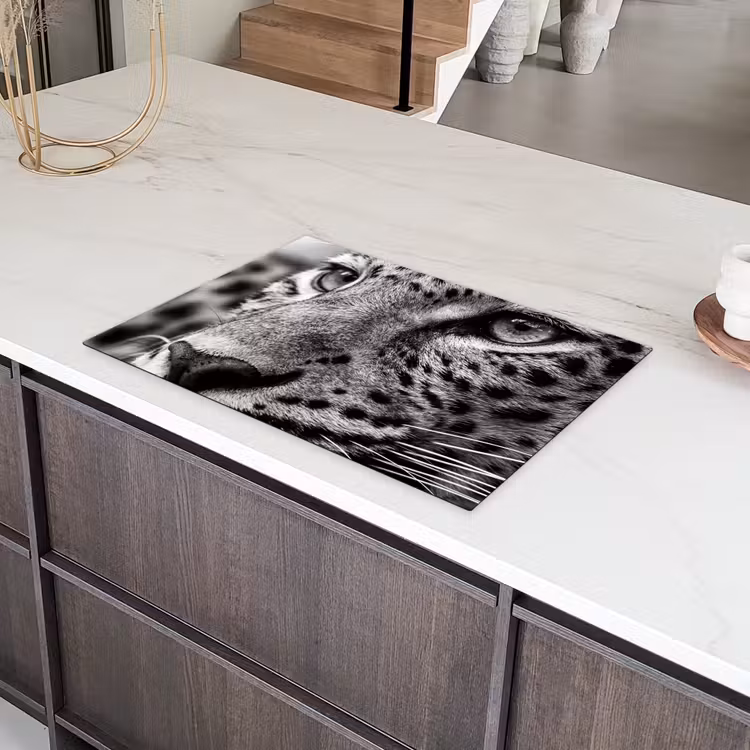 Luipaard - Zwart - Wit - Oog Inductie beschermer vinyl 3mm klein -sfeer8