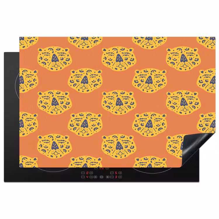 Luipaard - Gezichten - Stippen - Oranje Inductie beschermer vinyl 3mm klein 276 -3d