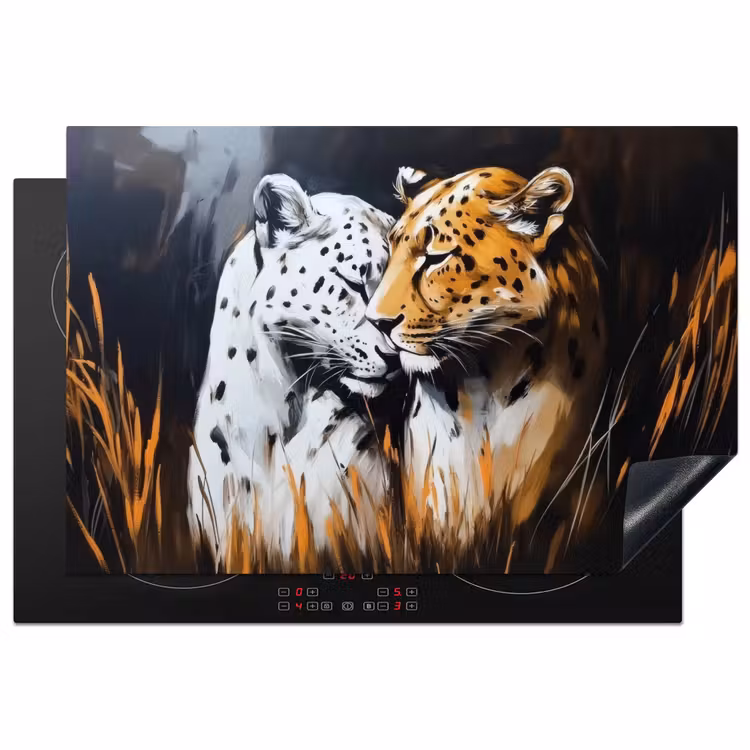 Luipaard - Oranje - Wit - Gras Inductie beschermer vinyl 3mm klein -3d