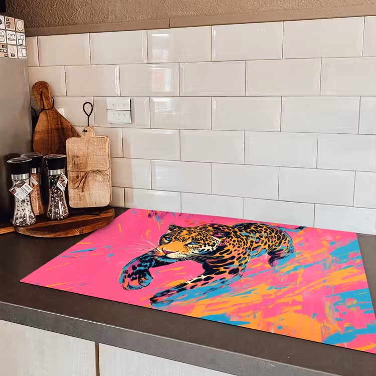Luipaard - Roze - Oranje - Blauw - Verf Inductie beschermer vinyl 3mm klein -sfeer3