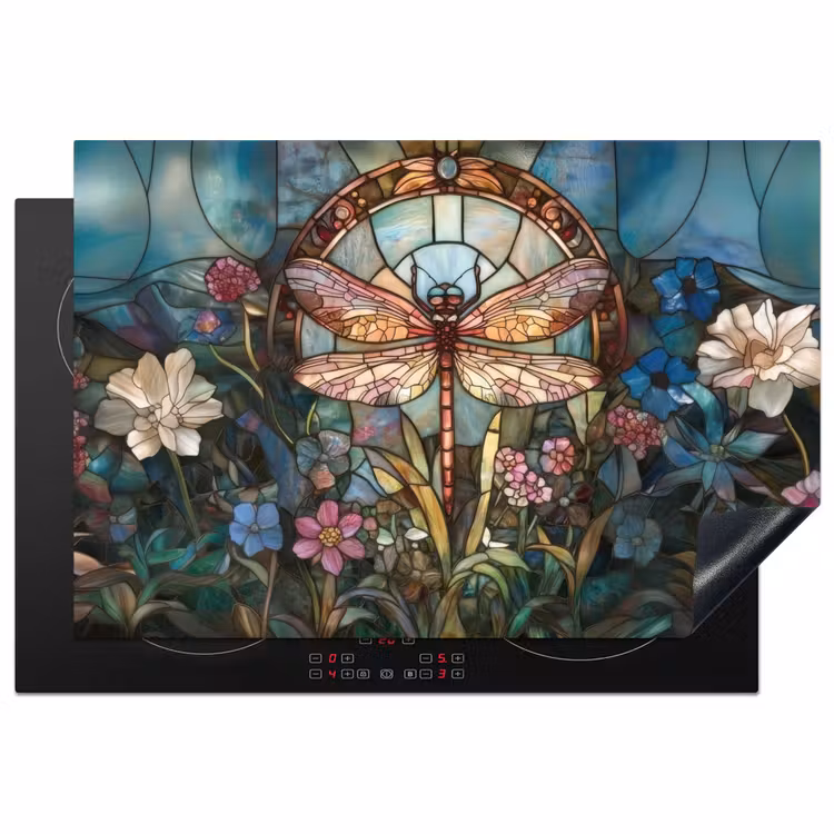 Libelle - Mozaïek - Bloemen - Kleurrijk Inductie beschermer vinyl 3mm klein -3d