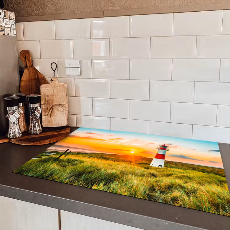 Vuurtoren - Natuur - Zon - Landschap - Gras - Strand - Zee Inductie beschermer vinyl 3mm klein -sfeer3