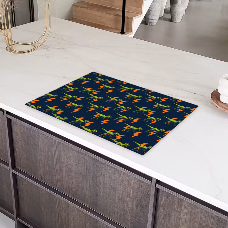 Bliksemschichten - Oranje - Dinosaurussen Inductie beschermer vinyl 3mm klein -sfeer8