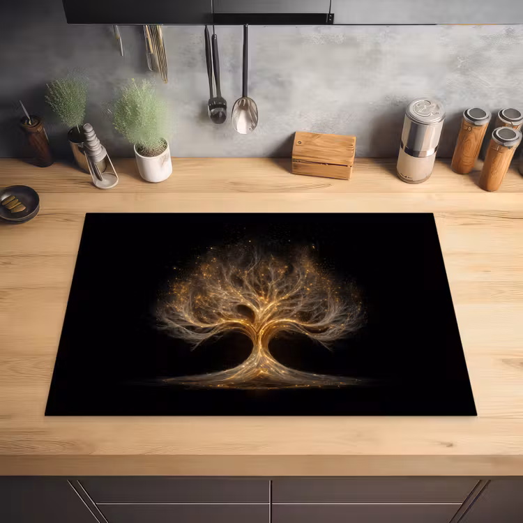 Lichtjes - Boom - Abstract - Zwart Inductie beschermer vinyl 3mm klein -sfeer5