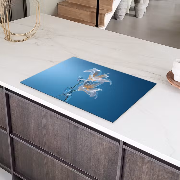 Lelies - Blauw - Glazen Inductie beschermer vinyl 3mm klein -sfeer8