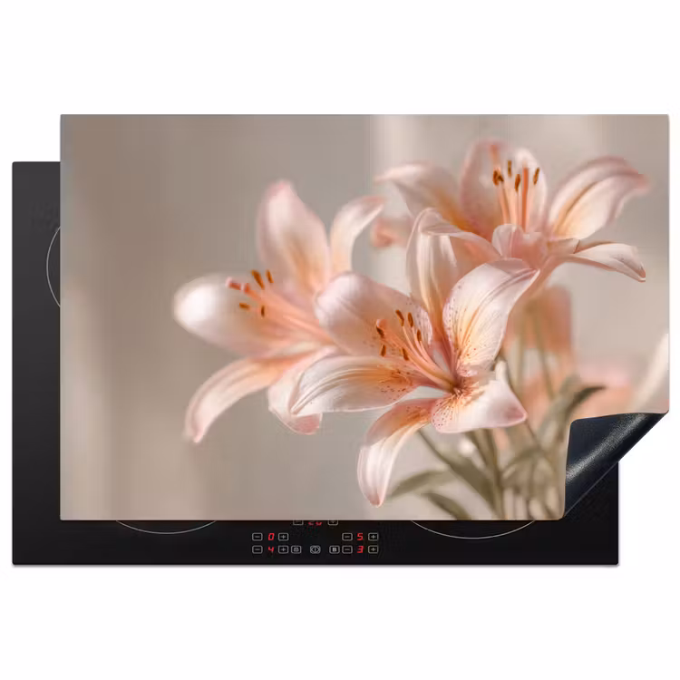 Lelies - Meeldraden - Roze - Wazig Inductie beschermer vinyl 3mm klein -3d