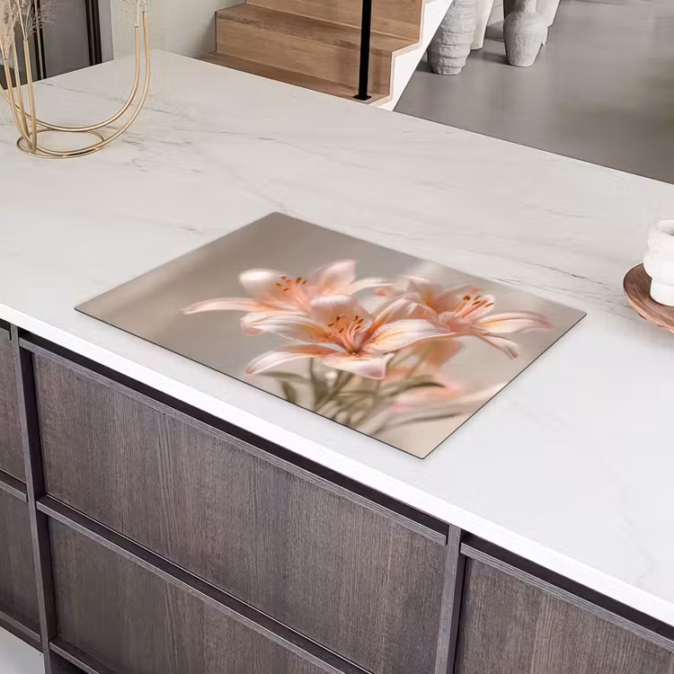 Lelies - Meeldraden - Roze - Wazig Inductie beschermer vinyl 3mm klein -sfeer8