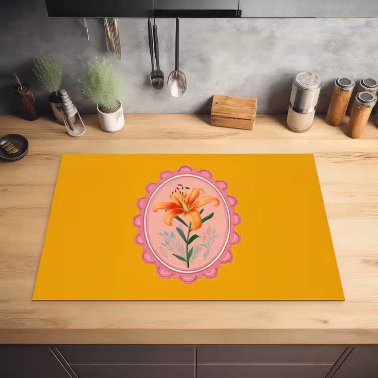Lelie - Oranje - Lijst - Ovaal Inductie beschermer vinyl 3mm klein -sfeer5