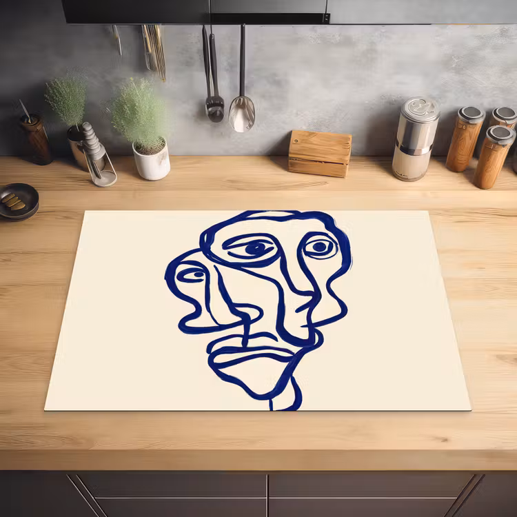 Lijntekening - Overlappende gezichten - Donkerblauw Inductie beschermer vinyl 3mm klein -sfeer5
