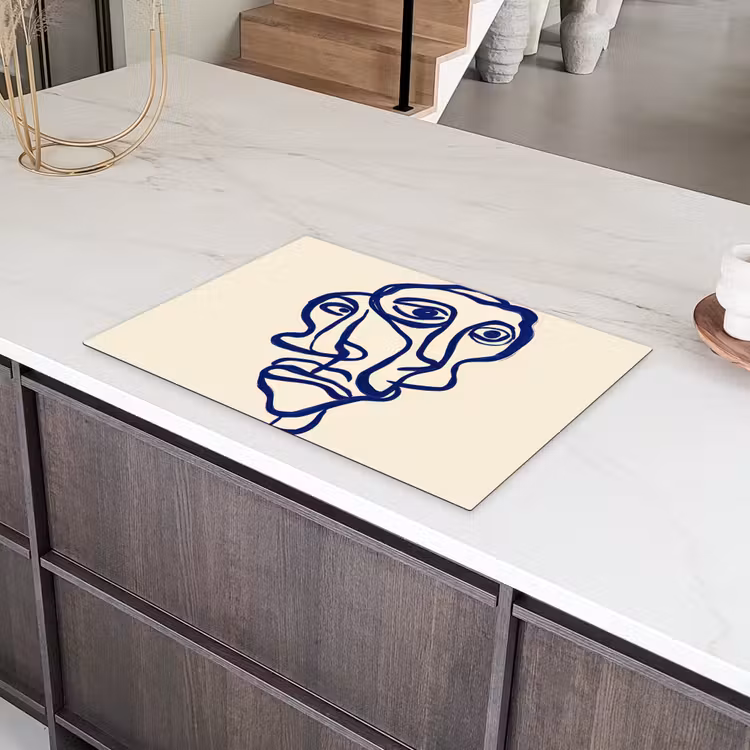 Lijntekening - Overlappende gezichten - Donkerblauw Inductie beschermer vinyl 3mm klein -sfeer8
