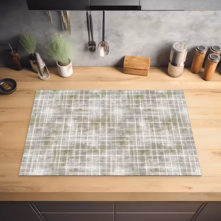 Linnen - Patroon - Groen Inductie beschermer vinyl 3mm klein 276 -sfeer5