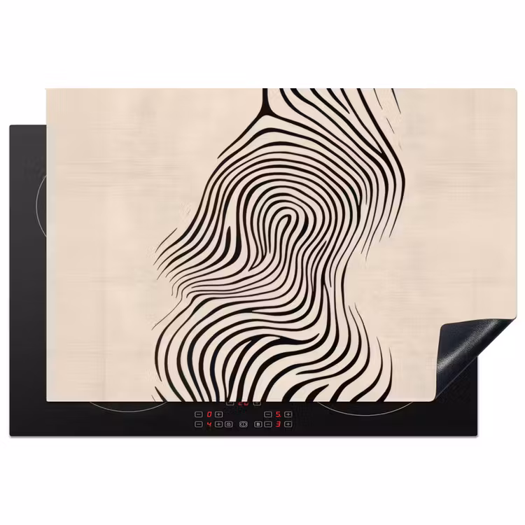 Lijnen - Abstract - Golvend - Zwart Inductie beschermer vinyl 3mm klein -3d