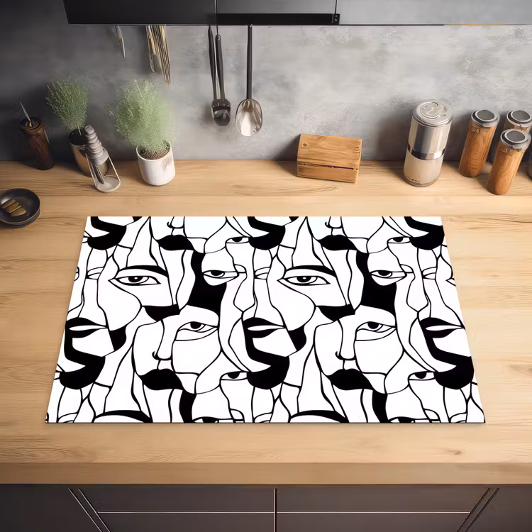 Lijnen - Gezichten - Zwart - Wit Inductie beschermer vinyl 3mm klein 276 -sfeer5